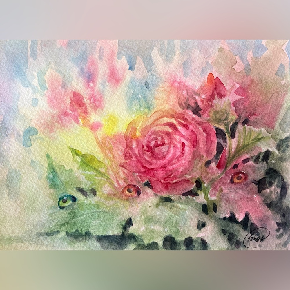 Original Pink Rose Watercolor Painting Impressionist Floral Art 2026 Artettina